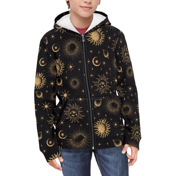 FUIALDOLG Girls Cute Graphic Print Zip Up Hoodies with Pocket Astronomy Print Comfort Soft Hooded Sweatshirts Winter Warm Fleece Jacket 6-7 Years