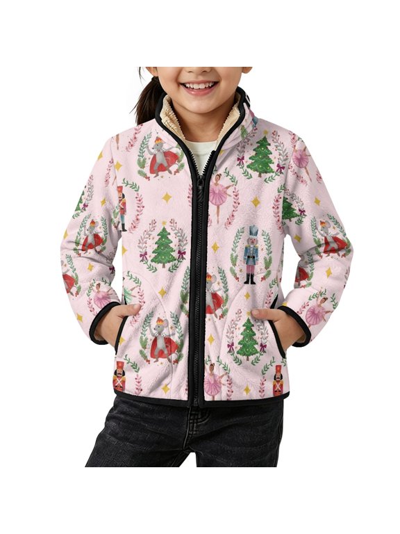 Girls Fleece Long Sleeve Zip up Jacket with Pocket for Spring Winter, Windproof Lightweight Fit Fleece Jackets Polyester Toddler Boys Girls Fleece Jacket Nutcracker Ballet