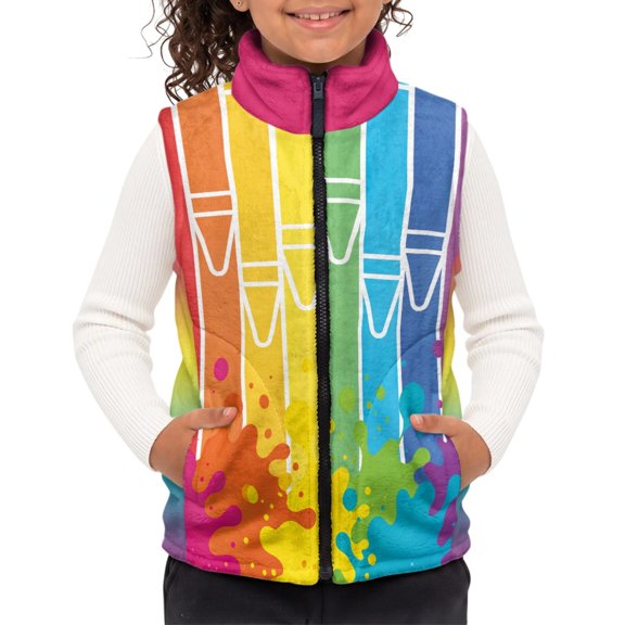 FUIALDOLG Girls Fleece Vest Outerwear for Running Fall, Zippered Stand-Up Collar Children's Warm Vest Polyester Kids Vests Jacket