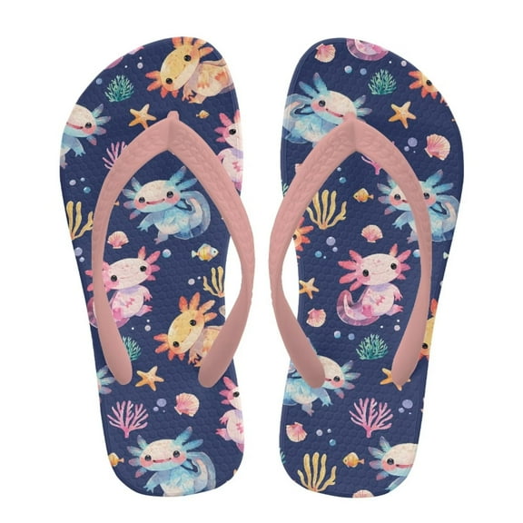 FUIALDOLG Girls Flip Flops Cartoon Axolotl Coral Print Toddler Boys Non-Slip Sport Sandals for Beach Swim Pool(Little Kid/Big Kid) Size 12.5