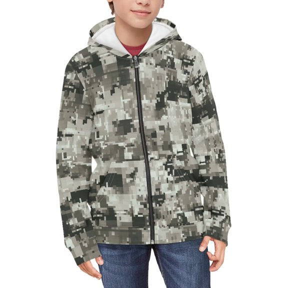 FUIALDOLG Girls Graphic Hoodies Size 11-13 Years Long Sleeve Army Grey Camo Print Zip Up Hooded Sweatshirt Cute Casual Tops for Girl