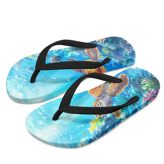 FUIALDOLG Girls' Sandals - Open Toe Slip On Summer Holiday 3D Sea Turtle Print Boys Thong Flip Flops with Soft Strap and Cushioned Sole Size 11
