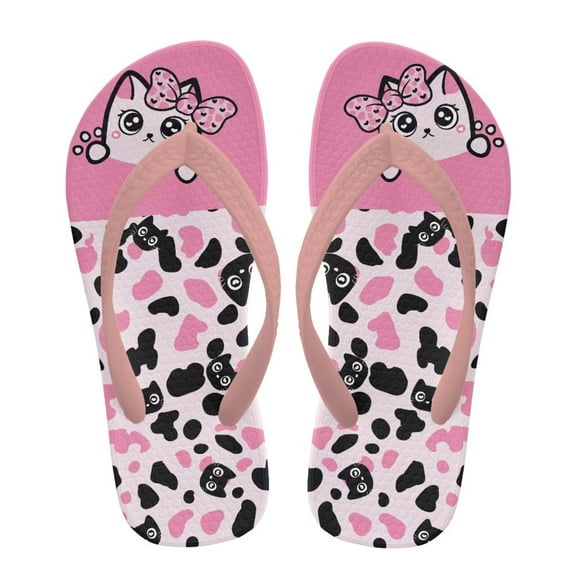 FUIALDOLG Girls' Sandals - Open Toe Slip On Summer Holiday Kawaii Kitty Cow Print Boys Thong Flip Flops with Soft Strap and Cushioned Sole Size 2