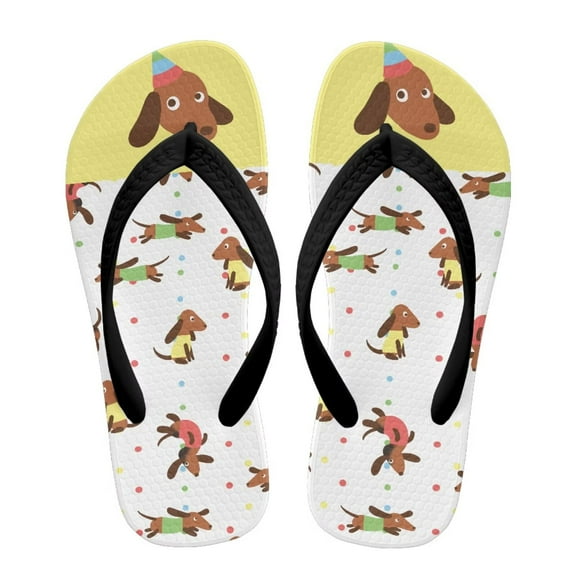 FUIALDOLG Girls' Sandals - Open Toe Slip On Summer Holiday Cartoon Dachshund Dog Print Boys Thong Flip Flops with Soft Strap and Cushioned Sole Size 12