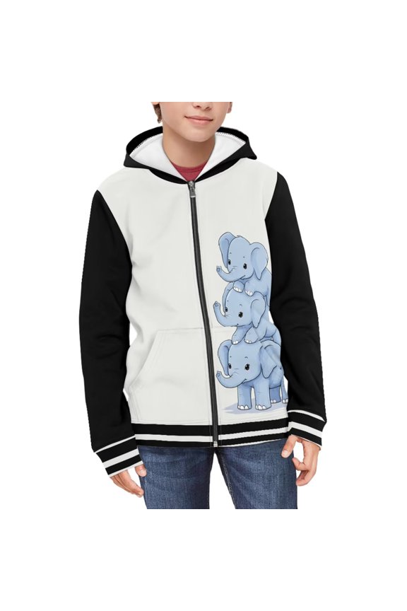 Girls Zip Up Hoodies Cartoon Elephant Black Printed Fleece Zipper Sweatshirts Hooded for Toddler Girls Cozy Winter Fall Jacket 6-7 Years