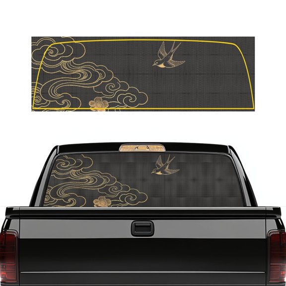 FUIALDOLG Golden Cloud Crane Back Window Decals for Trucks Perforated Polyester Film Rear Window See-Through Decal 66"x22" for SUV Pickup