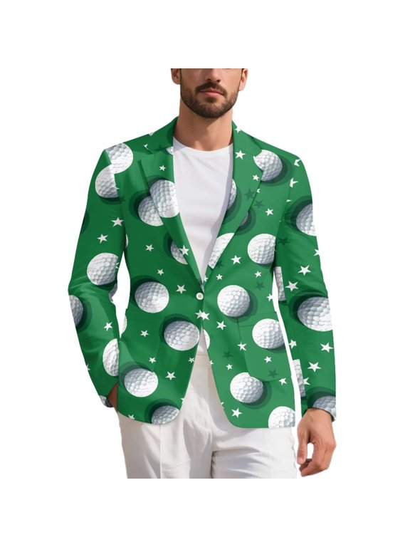Golf Ball Blazer for Men Sports Coat Golf Lover Suit Jacket One Button Business Casual Blazer Wedding Blazer Jacket Coats