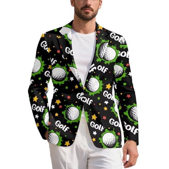 FUIALDOLG Golf Ball Print Mens Slim Fit Suit Jacket Casual 1 Button Business Blazer Sport Coat Tops with 2 Pockets