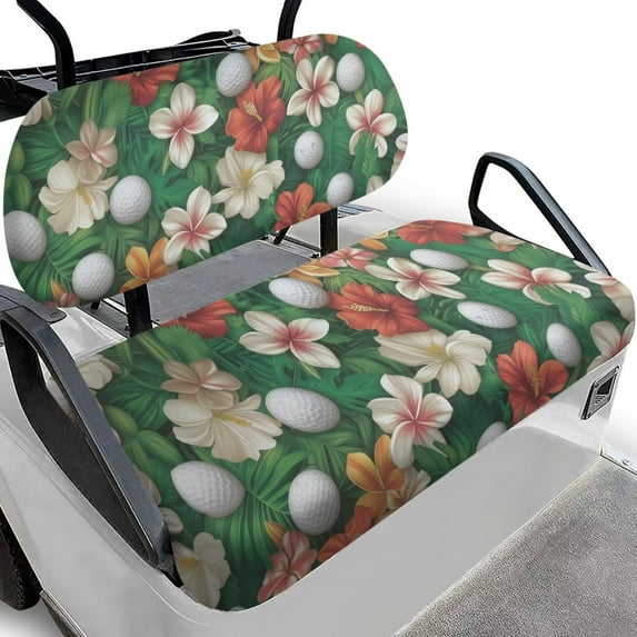FUIALDOLG Golf Hibiscus Flower Print Golf Cart Seat Covers and Backrest Cover, Universal Club Car Seat Covers for Ezgo Seats Carts, Breathable Bench Cushion Cover