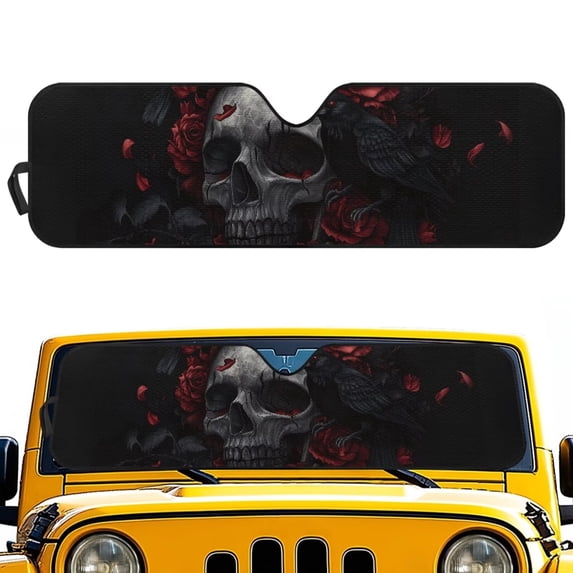 FUIALDOLG Goth Skull Raven Crow Windshield Sun Shade Sun Visor for Car Off-road Vehicle Front Window Keep Vehicle Cool Protect Your Car from UV Rays