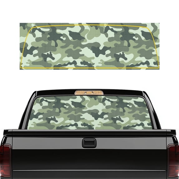FUIALDOLG Green Camo Truck Rear Window Decal, Waterproof Fade Resistant Vinyl Sunshade, See through Sticker for Most Pickup Trucks, 66.9 x 22.4 Inches