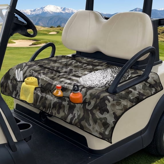 FUIALDOLG Green Camouflage Club Car Seat Covers Universal Fit US Flag Golf Cart Seat Cover for Front Rear Protector Easy to Install Comfort Golf Cart Seat Towel Blanket for 2 Passengers