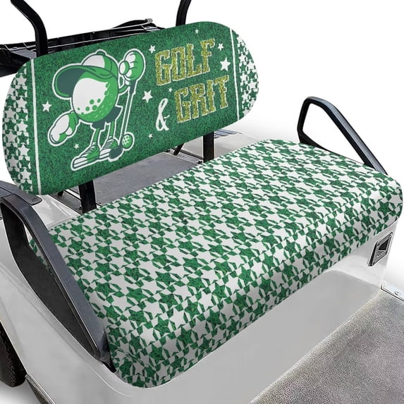 FUIALDOLG Green Cartoon Golf Print Golf Cart Seat Covers for Club Car Precedent Ordinary Seats, Breathable Front and Back Seat Cushion Cover for Golfcart, Easy to Install