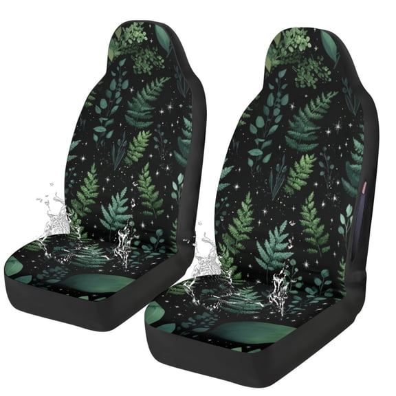 FUIALDOLG Green Fern Leaves, Stretch Front Seat Protector Covers, Polyester Fabric 2 Pack Interior Accessories for Cars and Trucks