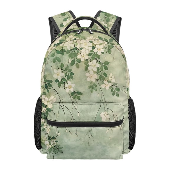 FUIALDOLG Green Floral Print Kids Backpack for Girls Age 8-10 Lightweight School Backpack Cute Kawaii 17 Inch Elementary Middle School Backpacks Travel Daypack