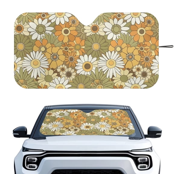 FUIALDOLG Green Hippie Flower Sunshade for Car Windshield Auto Front Window Sun Covers Foldable Windshield Cover for Sunvisor Cars Large Size Car Accessories for Women Men