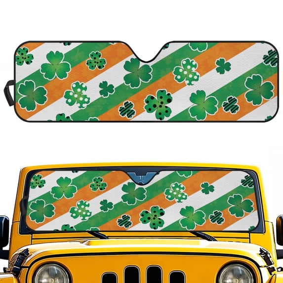 FUIALDOLG Green Leaves Stripes Windshield Sun Shade Sun Visor Heat Shield for Front Window Car Off-road Vehicle Accessories Keep Vehicle Cool