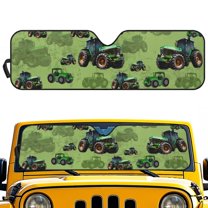 FUIALDOLG Green Tractor Windshield Sun Shade for Car Off-road Vehicle Auto SUV Truck Foldable Front Window Sunshade Sun Visor Protector Block UV Rays Reflect Heat, 52.95" x 16.14"