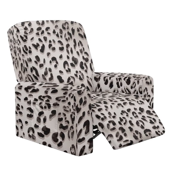 FUIALDOLG Grey Leopard Print Recliner Slipcovers with Arms 4 Pieces Lazyboy Recliner Chair Cover Home Decor Non Slip for Reclining Couches with Pockets