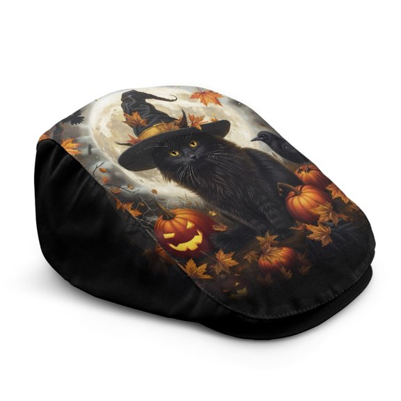 FUIALDOLG Halloween Black Cat Soft Newsboy Cap, All Season Vintage Polyester Flat Cap for Street Driving Shopping