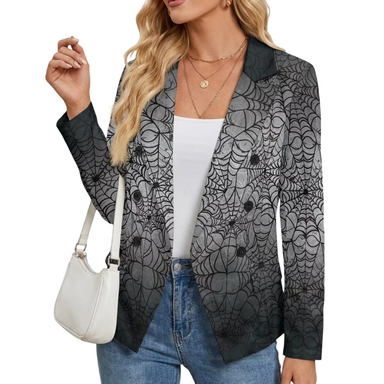 FUIALDOLG Halloween Black Spider Web Blazer for Women Lady Long Sleeves ...