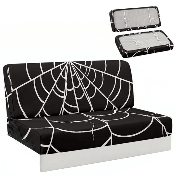 FUIALDOLG Halloween Camper Jackknife Sofa Cover Featuring Spider Web, Elastic Slipcover Pet Scratch Resistance for RV Owners and Road Trips