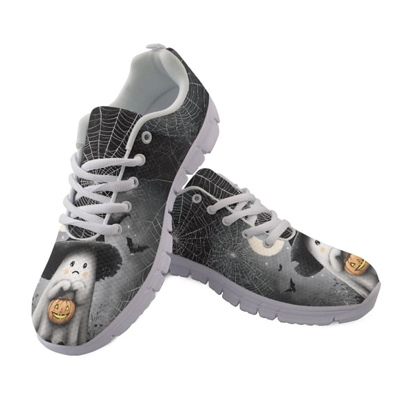 FUIALDOLG Halloween Cute Ghost Lightweight Running Sneakers for Women, Lace-up Mesh Running Shoes for Camping Outdoor