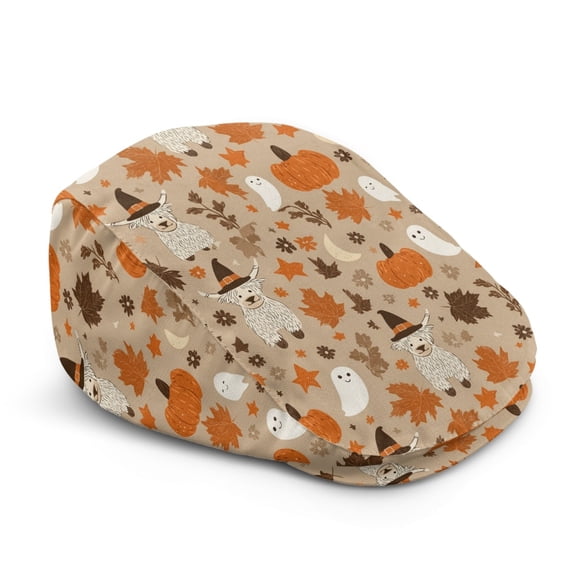 FUIALDOLG Halloween Mens Forward Flat Cap with Polyester Fabric, Wrinkle Resistant Newsboy Hat for Driving and Daily Outings