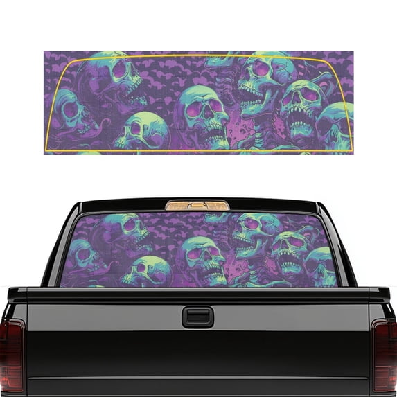 FUIALDOLG Halloween Skull Bat Print Truck Rear Window Decal for Most Pickup Trucks, Durable UV Protection Vinyl Pickup Car Window Stickers