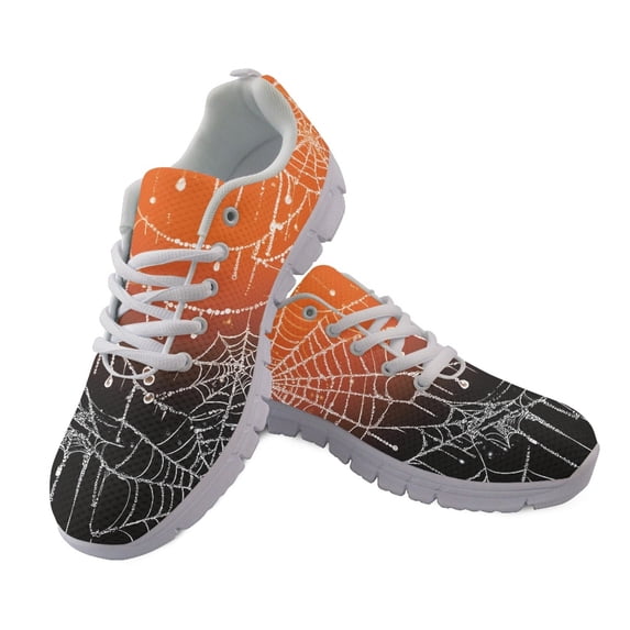 FUIALDOLG Halloween Spider Web Pattern Lace Up Running Shoes for Women, Lightweight Mesh Running Sneakers for Jogging Work
