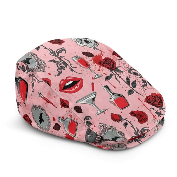FUIALDOLG Halloween Vampire Pattern Retro Flat Newsboy Hat, Adjustable Lightweight Polyester Flat Cap for Summer Travel Walking
