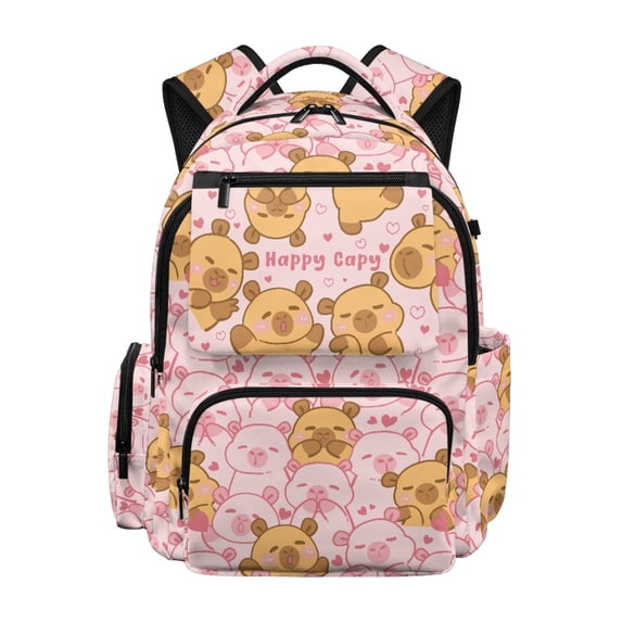 FUIALDOLG Happy Capybara Pattern School Backpacks with Multi Pocket Breathable Multi-pocket Bookbag, Soft 17 Inch School Bookbag for Elementary School Travel