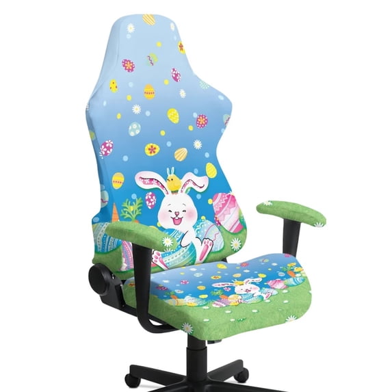 FUIALDOLG Happy Easter Day Theme Office Chair Covers Cute Rabbit Gamming Chair Covers with Zipper Non-slip Stain Resistant Furniture Protector 4 Pcs
