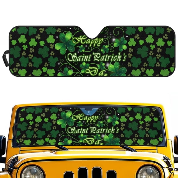 FUIALDOLG Happy Saint Patrick Windshield Sun Shade for Car Off-road Vehicle Auto SUV Truck Foldable Front Window Sunshade Sun Visor Protector Block UV Rays Reflect Heat, 52.95" x 16.14"