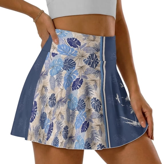 FUIALDOLG Hawaii Tropical Athletic Skorts for Women Palm Tree Mini Tennis Skirt High Waisted Active Skort with Pocket Summer Activewear Soft Golf Skirt with Shorts Casual Sport Shorts for Running,XL