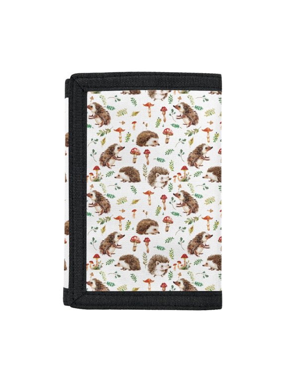 Hedgehog Mushroom Trifold Card Wallet, Elastic Polyester Kids Small Money Bag, Slim Portable for School and Outdoor Sports