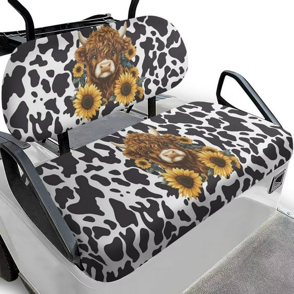FUIALDOLG Highland Cow Sunflower Print Golf Cart Seat Covers for Women Men, Ezgo Front Seat Covers Golf Cart Accessories Ordinary Seats Cushion Anti-Scratch Easy to Install