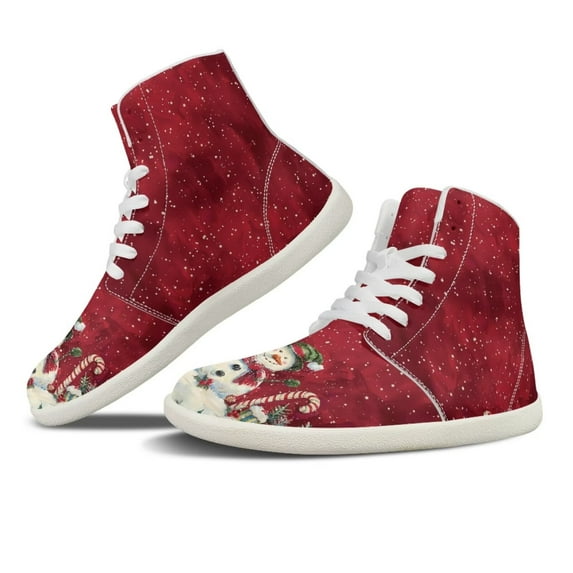 FUIALDOLG Hightop Sneakers for Women Comfort Wide Toe Box Barefoot Shoes Christmas Wnowman Walking Shoes