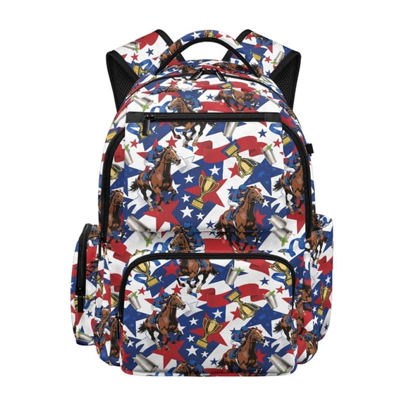 FUIALDOLG Horse Racing Pattern Boys Backpack for School with Durable Multiple Pockets School Bag, Large Capacity 17 Inch Zaino per bambini per la scuola for Travel Daily Use