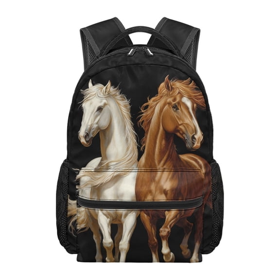 FUIALDOLG Horses Kids Backpack for School Girls Elementary Bookbag Large Capacity Daypack with Side Pocket for Travel Camping Outdoor