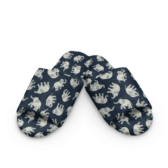 FUIALDOLG House Slippers for Women Blue Elephant Print Open Toe Breathable Cotton Indoor Slippers Slip on Arch Support Home Shoes, Size 9-10