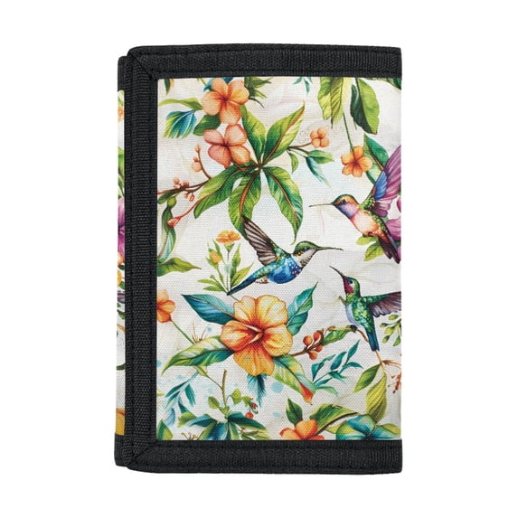 FUIALDOLG Hummingbird Floral Decoration Children's Wallet, Elastic Polyester Trifold Card Wallet for Travel, Protective Slim Coin Pockets