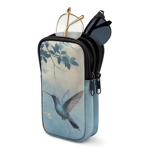 FUIALDOLG Hummingbird Leaf Double Eyeglasses Case Waterproof Fashion Sunglasses Pouch with 2 Compartments Lightweight Eyewear Bag for Men Women Travel