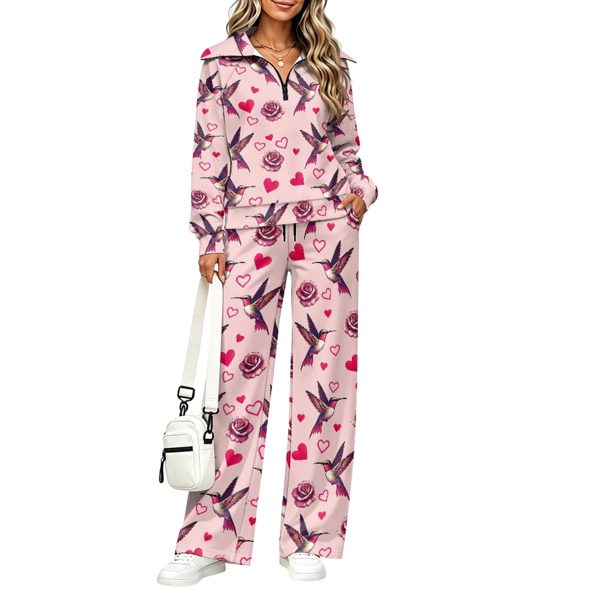 FUIALDOLG Hummingbird Rose Heart Pattern 2 Piece Outfits, with Pockets ...