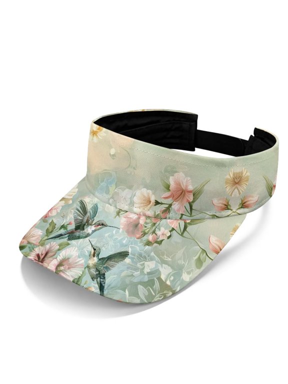 Hummingbirds Flowers Print Women's Sport Wear Athletic Visor Sun Sports Hat Run Visor Open-top Cap for Women and Men Running Sports Walk