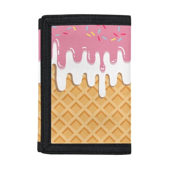 FUIALDOLG Ice Cream Waffle & Sprinkles Print Lightweight Trifold Card Wallet, Polyester Children's Wallet Portable Children's Money Wallets for Travel Sports