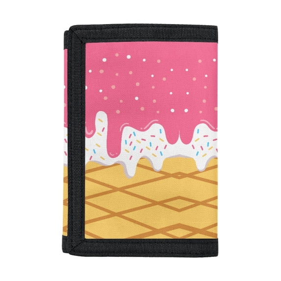 FUIALDOLG Ice Cream Waffle Theme Portable Children's Wallet, Polyester Trifold Card Wallet Protective Kids Trifold Wallet for Sports Outdoor