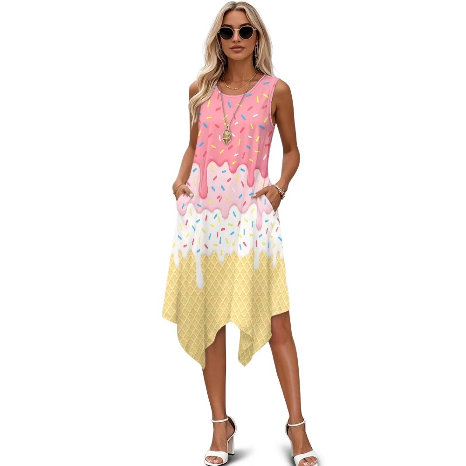 FUIALDOLG Ice Cream Design Dresses for Women Lady Casual Loose Fit T-shirt  Cat Skirt Casual Loose Midi Dress with Pockets Summer Handkerchief Dress,XL  - Walmart.com