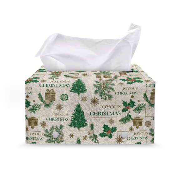 FUIALDOLG Joyous Christmas Tissue Box Cover Rectangle, Waterproof PU Leather Car Tissue Holder Facial Napkin Organizer Fashion Decorative on Table and Bathroom, Office