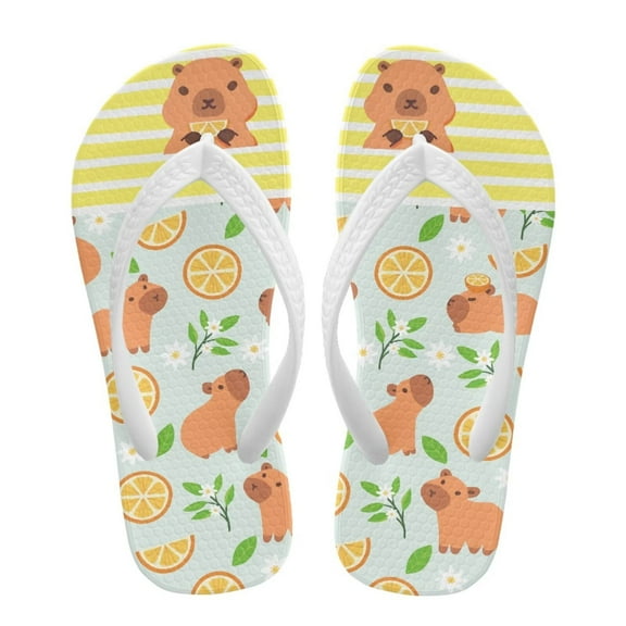 FUIALDOLG Kawaii Capybara&Lemon Print Flip Flop Sandal Water Shoes - Beach Slides Slip-on Quick Dry Thong FlipFlops Sandals for Boys (11-12 Little Kids) Size 10